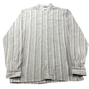 KaraKu Shirt Mens XL Beige Stripe Long Sleeve Button Front Band Collar Casual